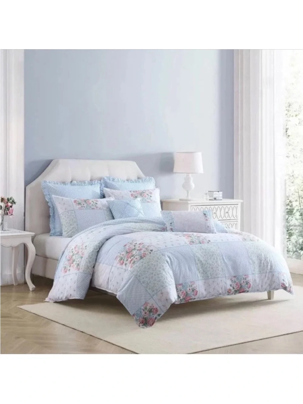 Laura Ashley Hope Patchwork Twin 5pc Pink Floral Reversible Comforter Set